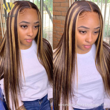 Customized Texture Long 40 Inches Honey Brown Highlight Color Cuticle Aligned Hair HD Lace Front Wigs